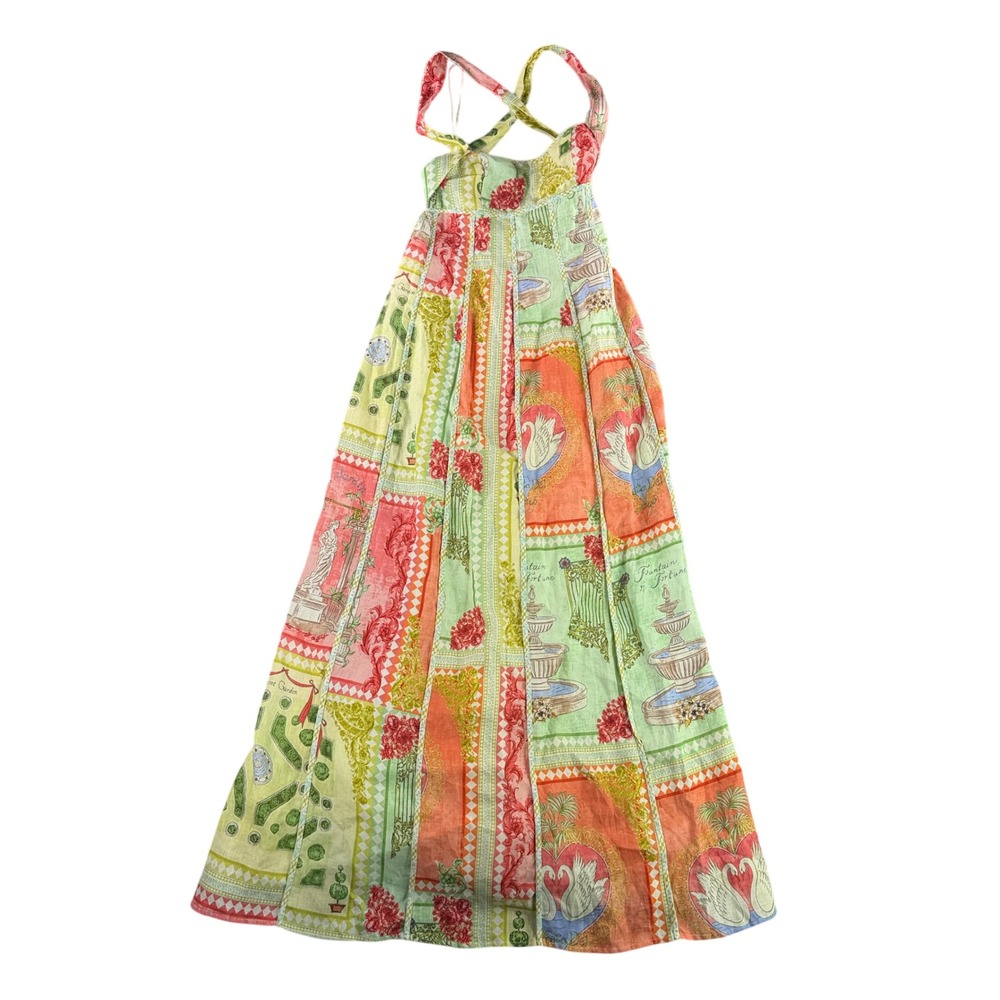 Zaco Anita Dress Women 0 Multicolor El Jardin Linen Patchwork Maxi Cross Back